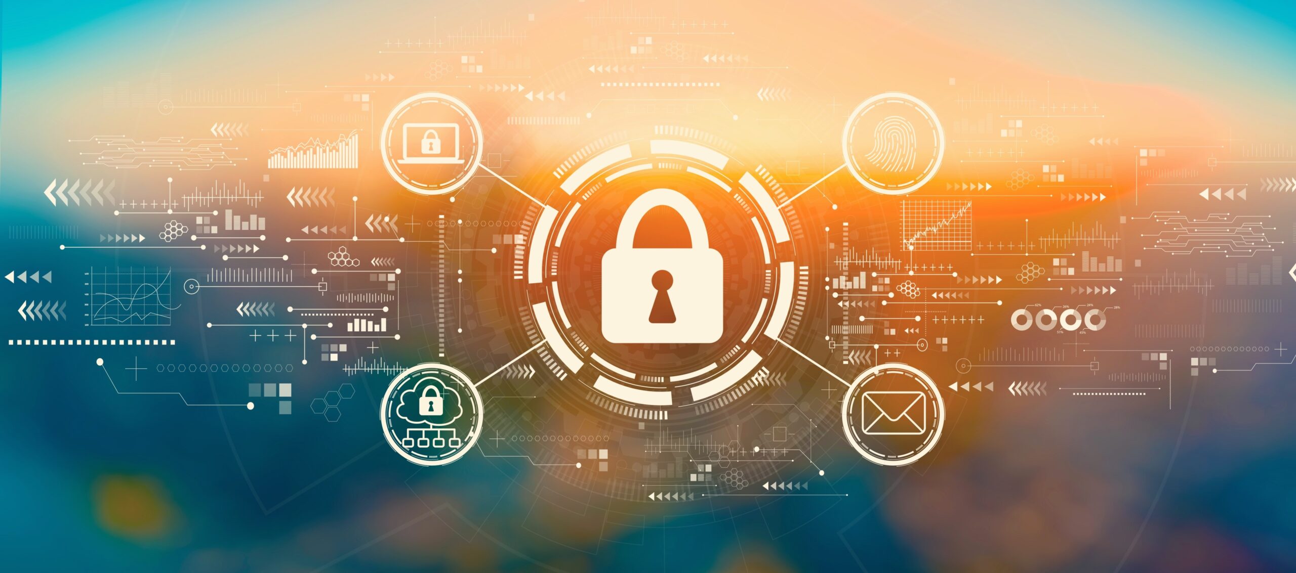 Internet,Network,Security,Concept,With,Blurred,Cityscape,At,Sunset,Or Internet network security concept with blurred cityscape at sunset or sunrise