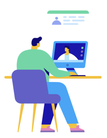 illustrated man on video conference