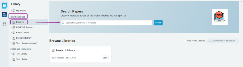 organization-wide search View of organization-wide search feature in web application
